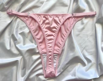 Baby Pink Satin V String Bikini - Silk Thong Panty - Lingerie Gift for her