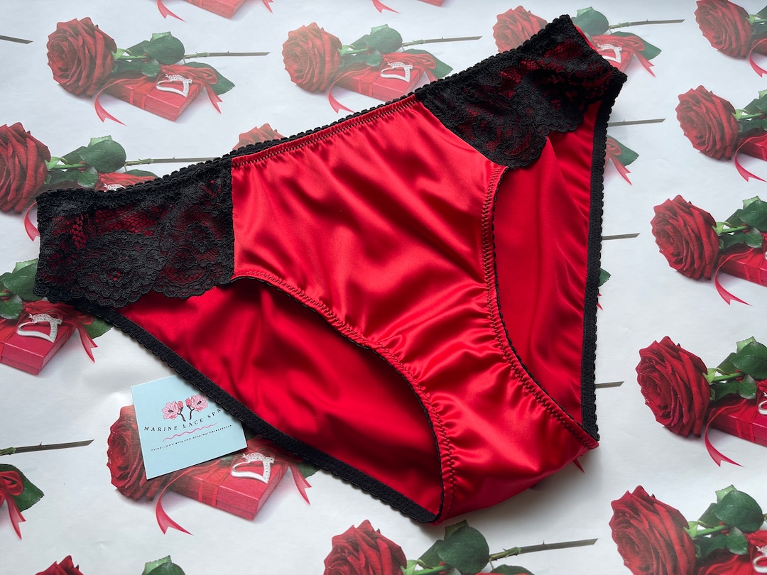 Red Black Satin Panties, Sexy Black Lace Lingerie, Silky Underwear, Valentines Gift for Woman - Etsy Japan