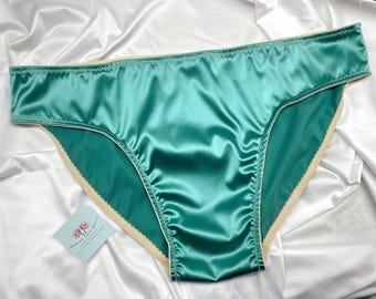 Braguitas de satén para hombre - Braguitas de bikini de seda verde mar - Regalo de ropa interior masculina sexy