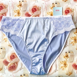 Baby Blue Satin Panties: White Lace Lingerie, Bridal Gift
