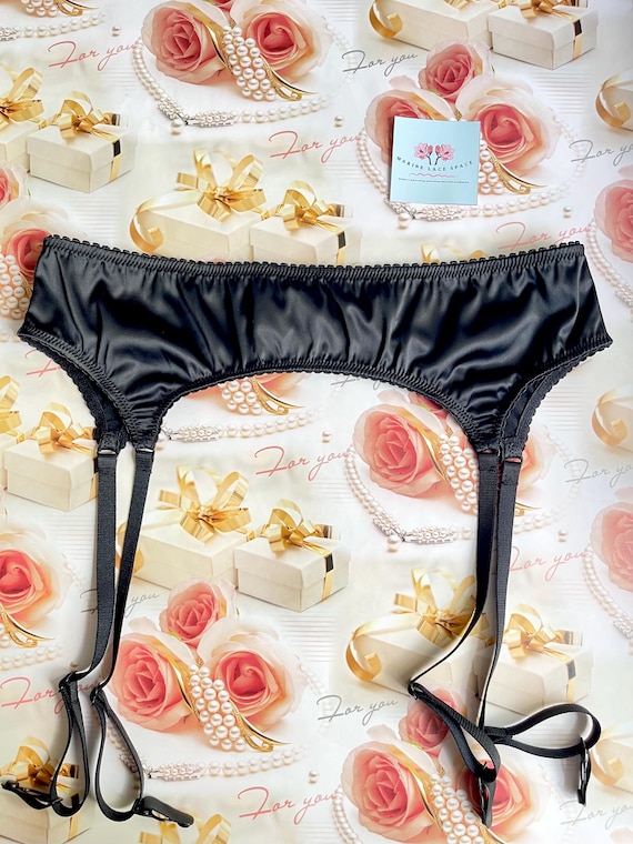 black satin garter belt BELLA | Wedding Garter Set with Crystals and Pearls main image 0