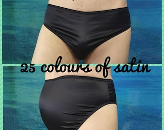 Braguitas de satén negro para hombre, regalo sexy para hombre, bragas de bikini sedosas
