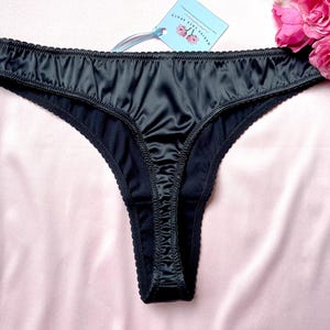 Black satin thong, red string bikini, sexy silk panty for woman
