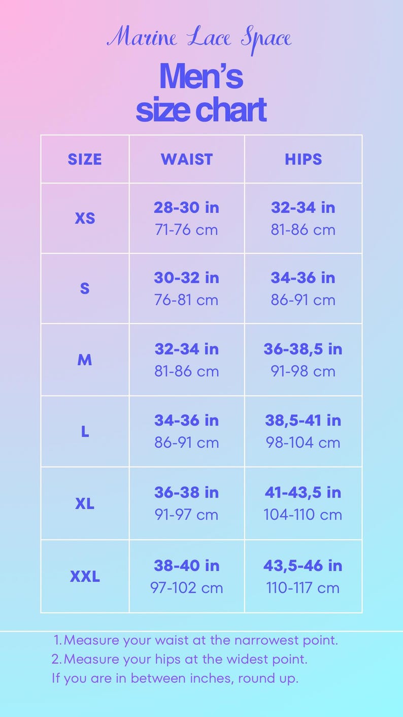 Puede incluir: Tabla de tallas para hombre, con medidas de cintura y cadera en pulgadas y cent&iacute;metros. Las tallas van de la XS a la XXL, con las medidas correspondientes. Incluye instrucciones para medir la cintura y las caderas.