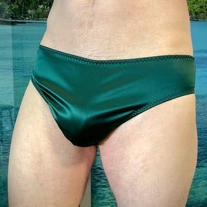 Emerald green beige double satin briefs for men, silky male panty with two layers of stretch satin, Valentines day gift