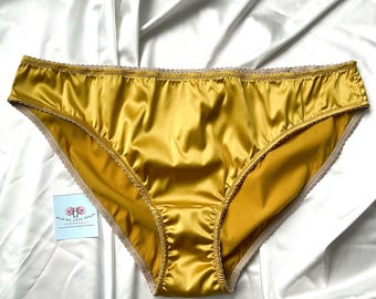 Braguita de satén de oro amarillo - Lencería de bikini de seda - Regalo de San Valentín para tu novia