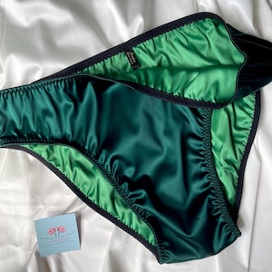 Emerald green double satin briefs for men, silky male panty with two layers of stretch satin, gift for boyfriend
