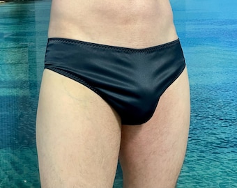 Calzoncillos de hombre en satén negro noche - Braguitas de seda color petróleo para hombre - Regalo de Navidad para él