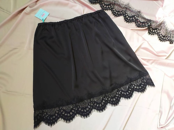 Black Silk Half Slip With Lace Silk Skirt Extender White | Etsy