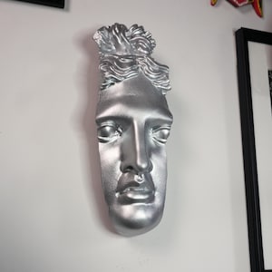 Silver Apollo Wall Sculpture: Greek Mythology Plaster Art