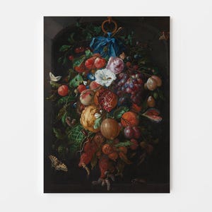 Baroque Still Life - Festoon of Fruit & Flowers, oil still life, still life print, dark still life, still life oil painting