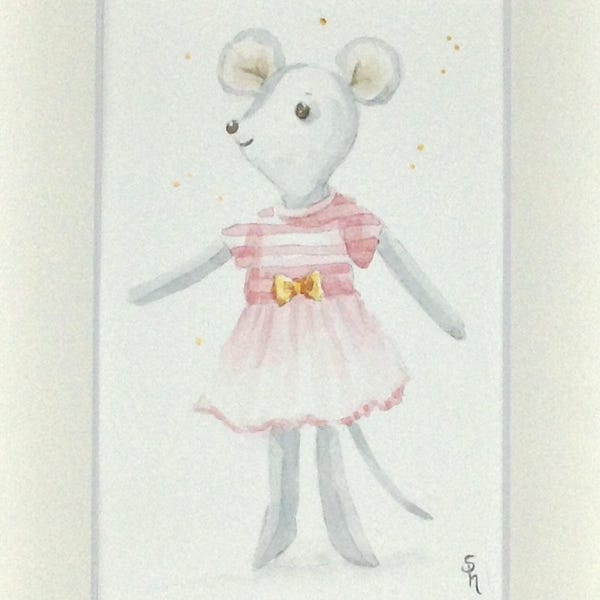 Tableau  chambre d'enfant petite souris aquarelle