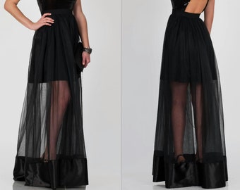 Tulle skirt women, black  see through skirt