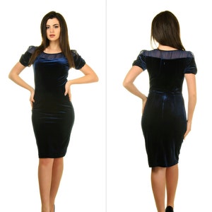 Navy blue velvet dress, wedding guest dress