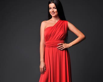 Multiway infinity red long bridesmaids dress, Convertible wrap gown