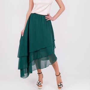 30% clearance sale, Chiffon maxi asymmetrical skirt, Green bohemian skirt for women, Cottagecore clothing