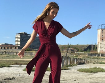 red bridesmaid jumpsuit