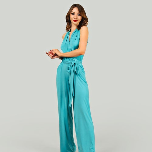 Wedding Blue Velvet Infinity Jumpsuit Wrap Bridesmaid Etsy