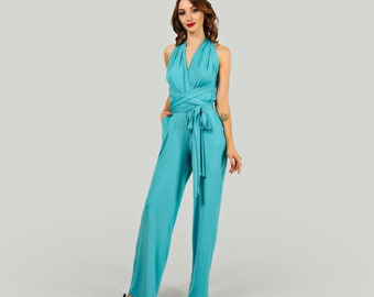 Wedding bridesmaid wrap romper, Infinity jumpsuit, Convertible jumpsuit