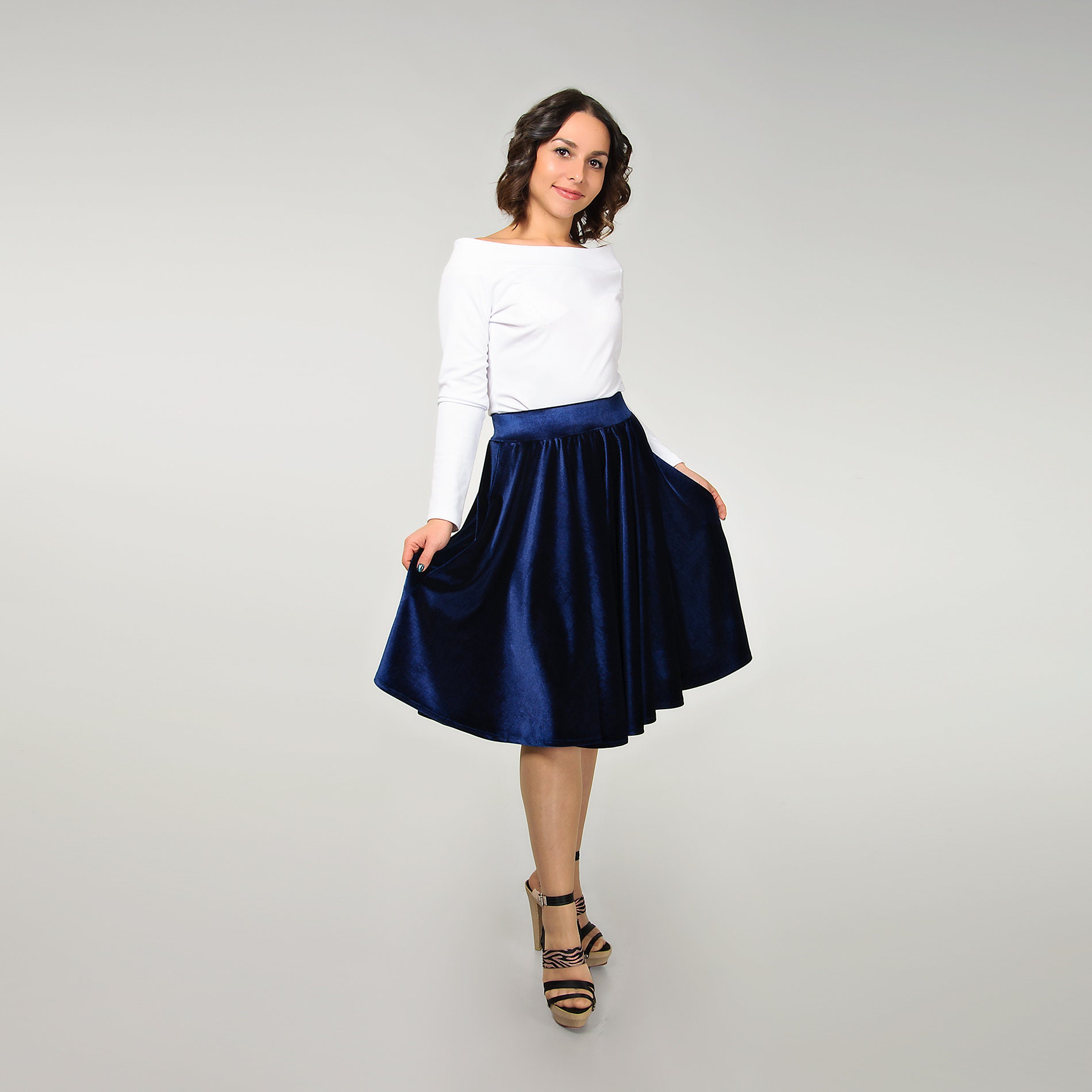 Circle Velvet Skirt for Women Dark Blue Flared Skirt Navy - Etsy