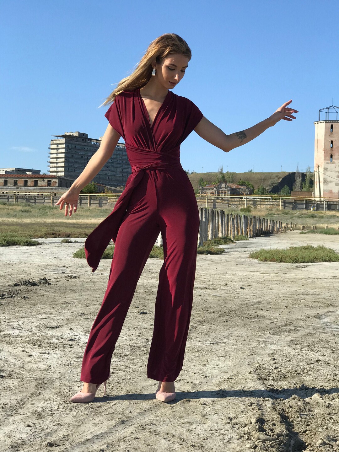 Burgundy jumpsuit wedding hotsell