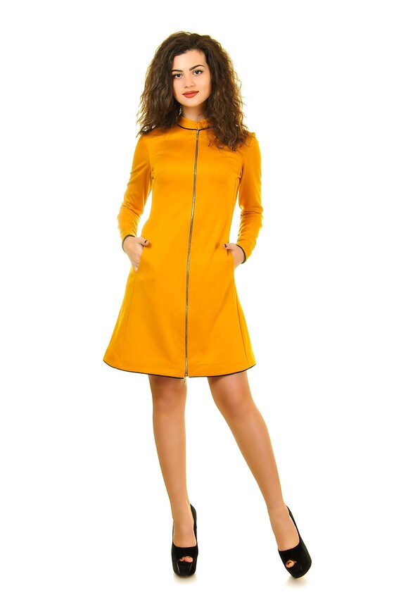 mustard jersey dress