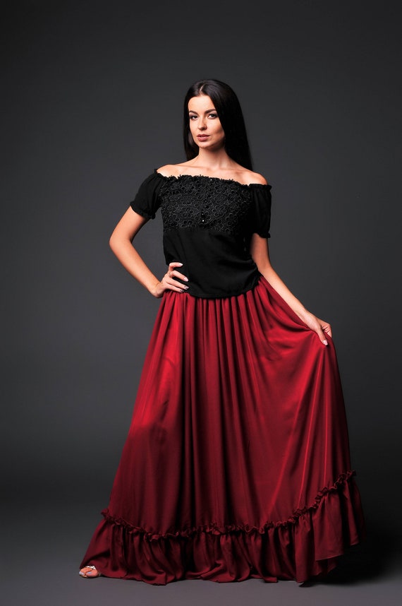 black off the shoulder peasant top