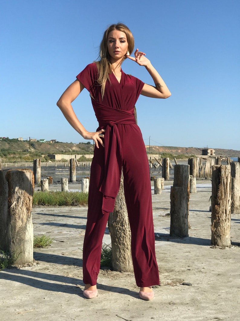 Wedding bridesmaid wrap romper, Infinity convertible jumpsuit image 3