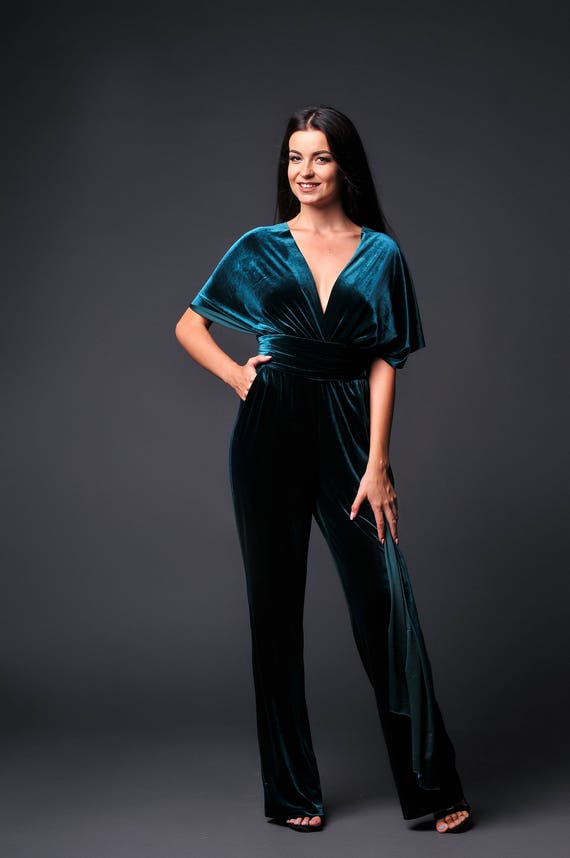 Wedding Velvet Jumpsuit Infinity Wrap Bridesmaid Jumpsuit Etsy
