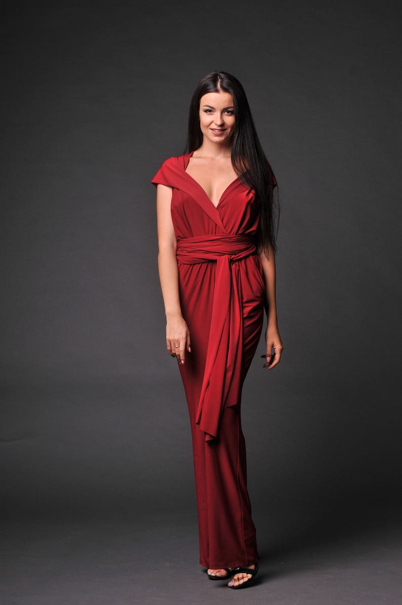 Burgundy jersey jumpsuit women Wedding infinity jumpsuit