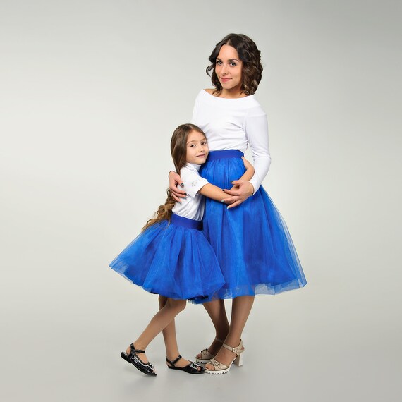 Jupes tutu bleu royal assorties, jupes en tulle maman et moi