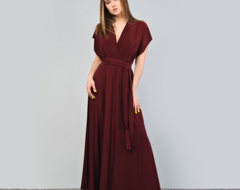burgundy convertible dress Burgundy bridesmaid infinity dress, wrap Convertible wedding gown for women