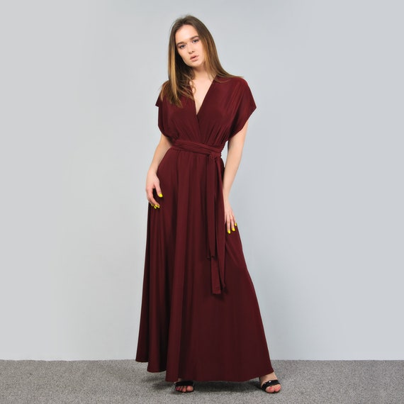 Burgundy Bridesmaid Infinity Dress, Wrap Convertible Wedding Gown for Women  - Etsy