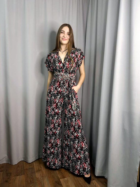 Floral Black Wedding Infinity Jumpsuit Convertible for Women