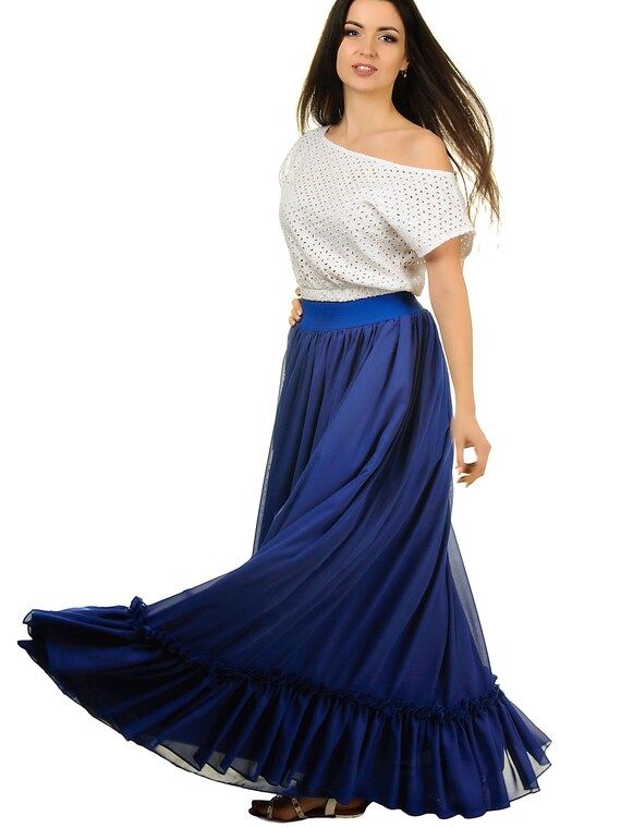 Chiffon Layered Ruffle Skirt Floor Length Skirt Plus Size Etsy