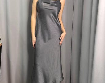 Striped dress, Bridesmaid bias dress, Silk slip dress, Cowl neck silk dress, Stretch silk bridesmaid dress, Silk satin dress, Midi dress