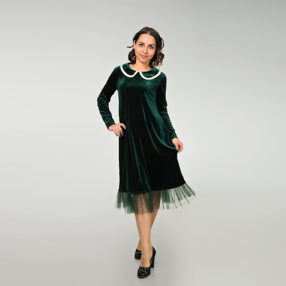 emerald green velour dress