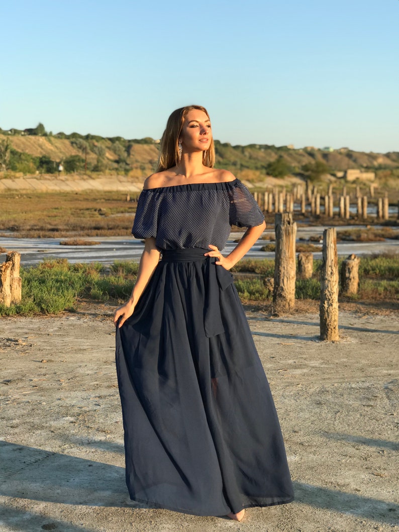 Off Shoulder Chiffon Maxi Dress