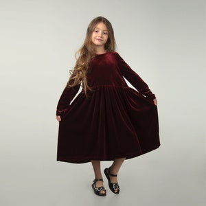 Velvet flower girl dress, Long sleeves dress girl