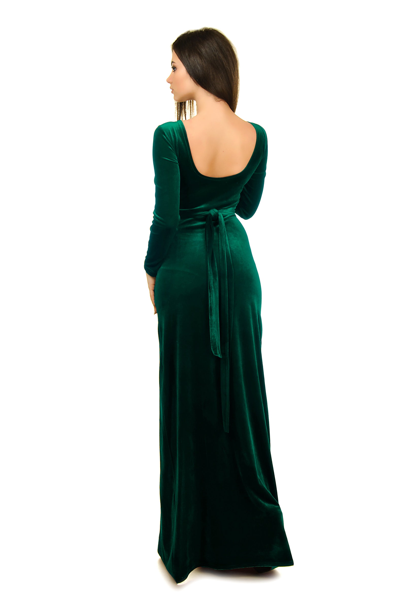 Emerald Green Velvet Dress With a Slit Wedding Guest Long - Etsy