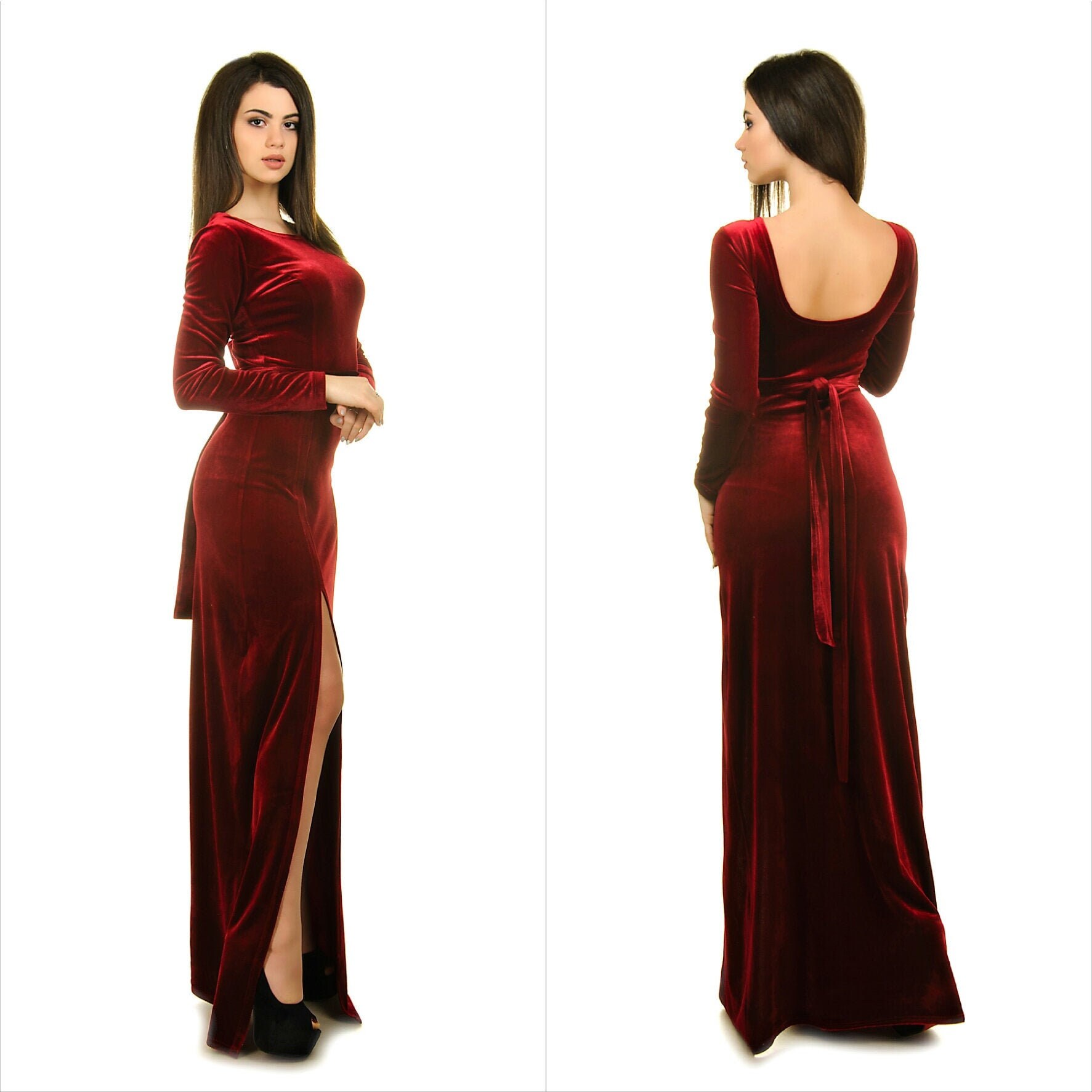 Burgundy velvet cheap formal dress