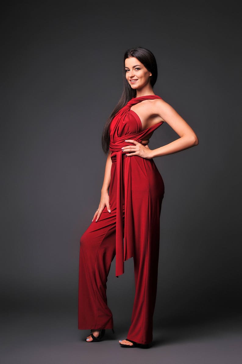 Burgundy jersey jumpsuit women Wedding infinity jumpsuit