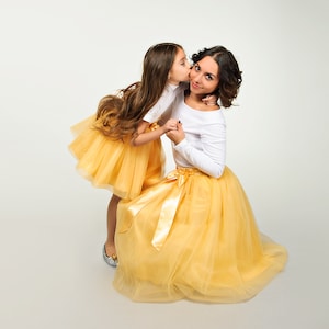 Mommy and daughter family tutu skirt, adult gold tulle skirt, birthday baby girl tutu skirt