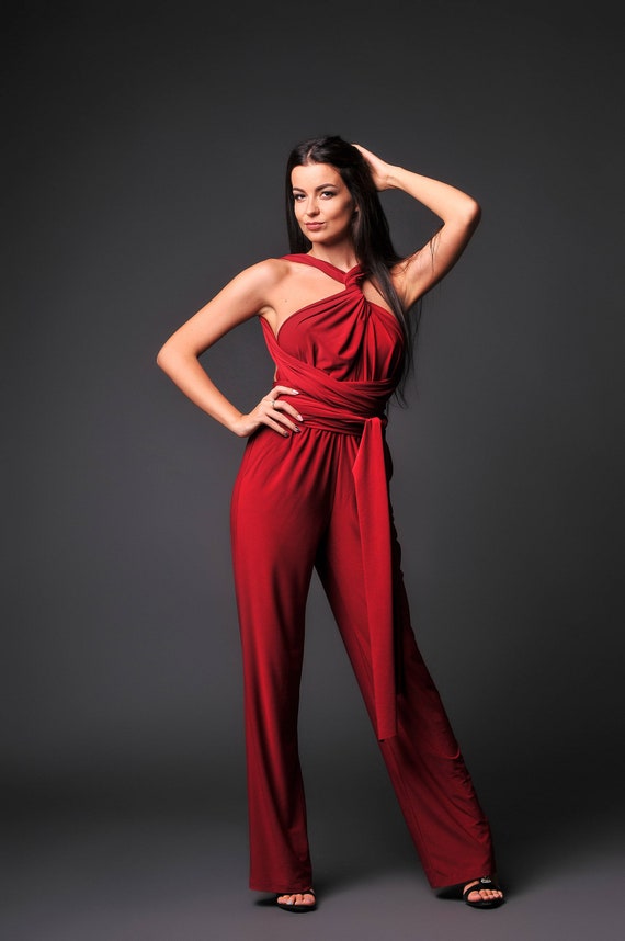 Burgundy Jersey Jumpsuit Women Wedding Infinity Jumpsuit Etsy