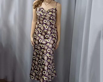 Elegant Purple Polka Dot Silk Slip Dress for Bridesmaids, Luxurious Cowl Neck Maxi Silk Satin Dress, Sleek Stretch Silk Dress, Silk Clothing