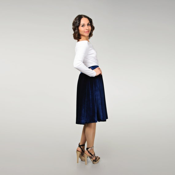 Dark blue top navy velvet skirt