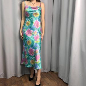 Mint silk slip dress with flowers, Cowl neck silk slip dress, Stretch silk bridesmaid dress, Sage green silk satin dress