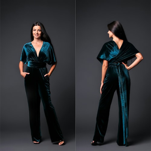 Wedding Blue Velvet Infinity Jumpsuit Wrap Bridesmaid Etsy