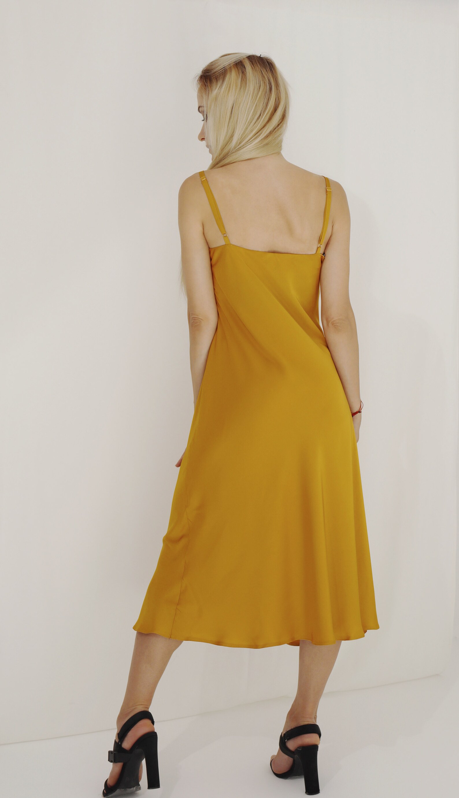mustard slip dress
