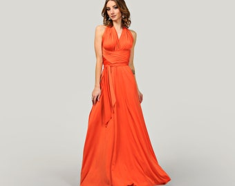 Vestido de dama de honor maxi naranja quemado, vestido de graduación, vestido infinito, vestido convertible, vestido envolvente, vestido de noche de cóctel